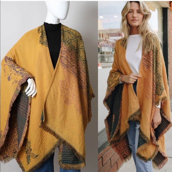 Paisley Poncho Kimono Scarf Cardigan Wrap - Picture 3 of 3